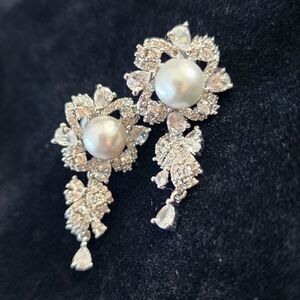 Genuine Freshwater Pearl S925 Silver & Crystal Drop Earrings - Artisan Made NEW!